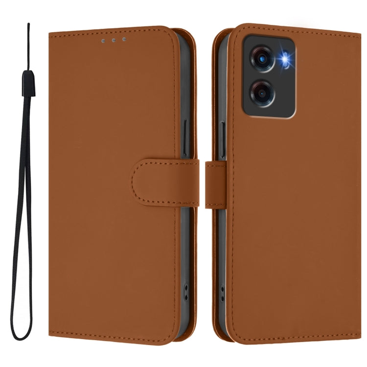 For Motorola Moto G05 Skin Feel Solid Color Leather Phone Case with Lanyard