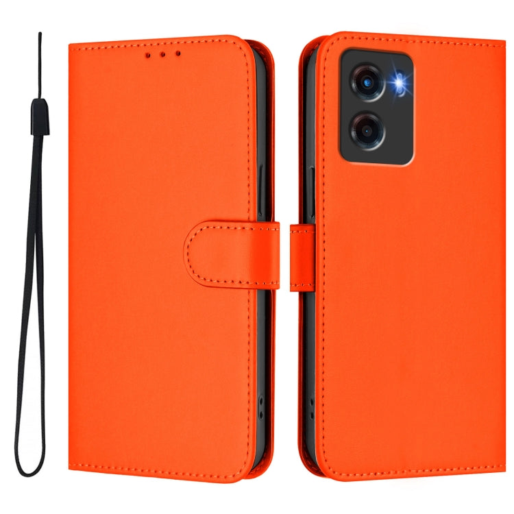 For Motorola Moto G05 Skin Feel Solid Color Leather Phone Case with Lanyard