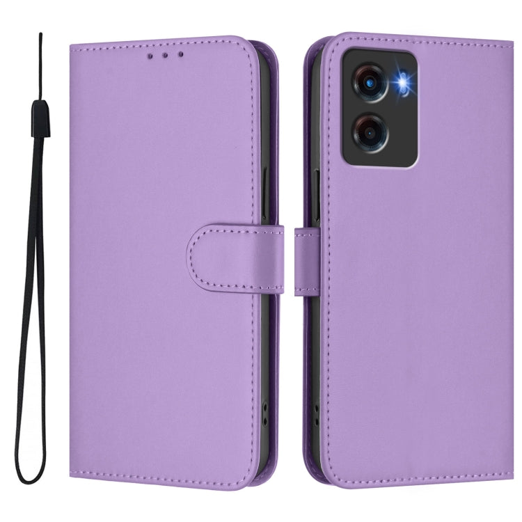 For Motorola Moto G05 Skin Feel Solid Color Leather Phone Case with Lanyard