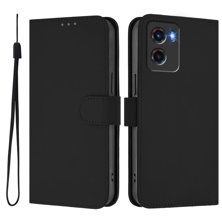 For Motorola Moto G05 Skin Feel Solid Color Leather Phone Case with Lanyard