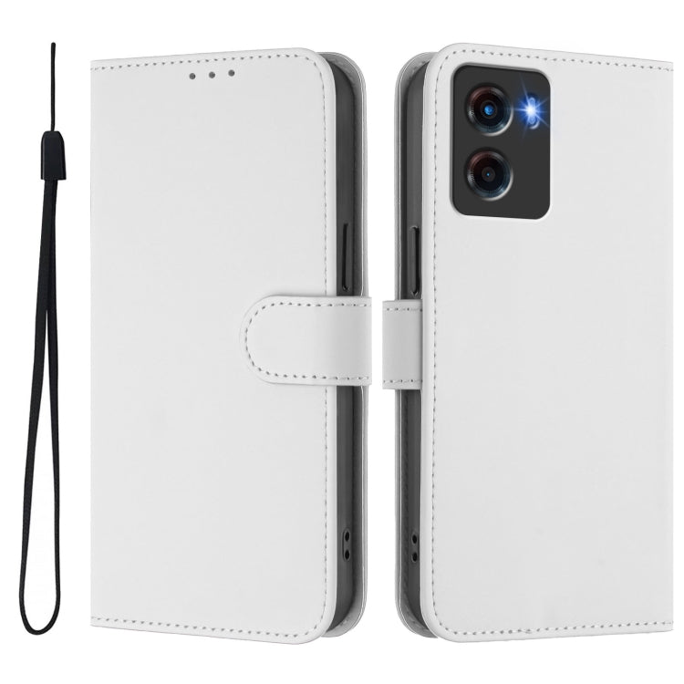 For Motorola Moto G05 Skin Feel Solid Color Leather Phone Case with Lanyard