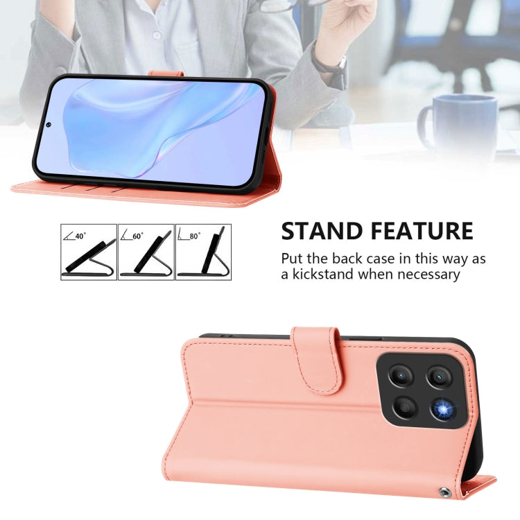 For Motorola Moto G15 Skin Feel Solid Color Leather Phone Case with Lanyard