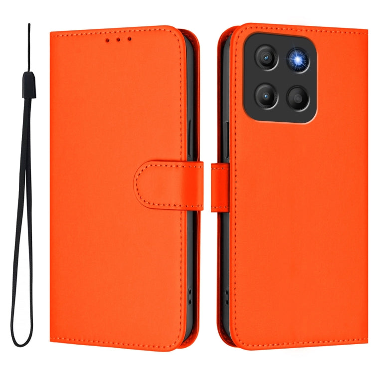 For Motorola Moto G15 Skin Feel Solid Color Leather Phone Case with Lanyard