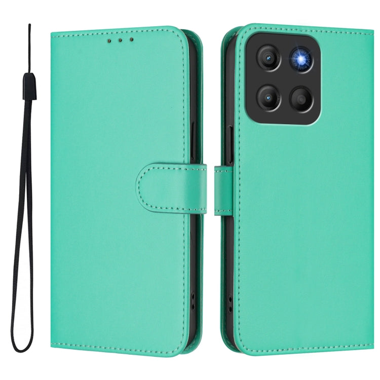 For Motorola Moto G15 Skin Feel Solid Color Leather Phone Case with Lanyard