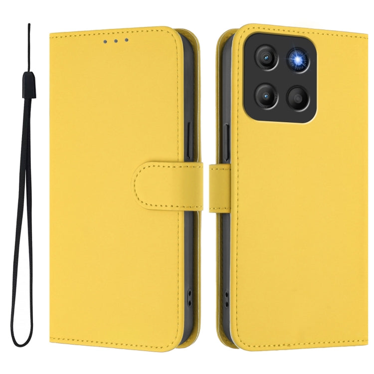For Motorola Moto G15 Skin Feel Solid Color Leather Phone Case with Lanyard
