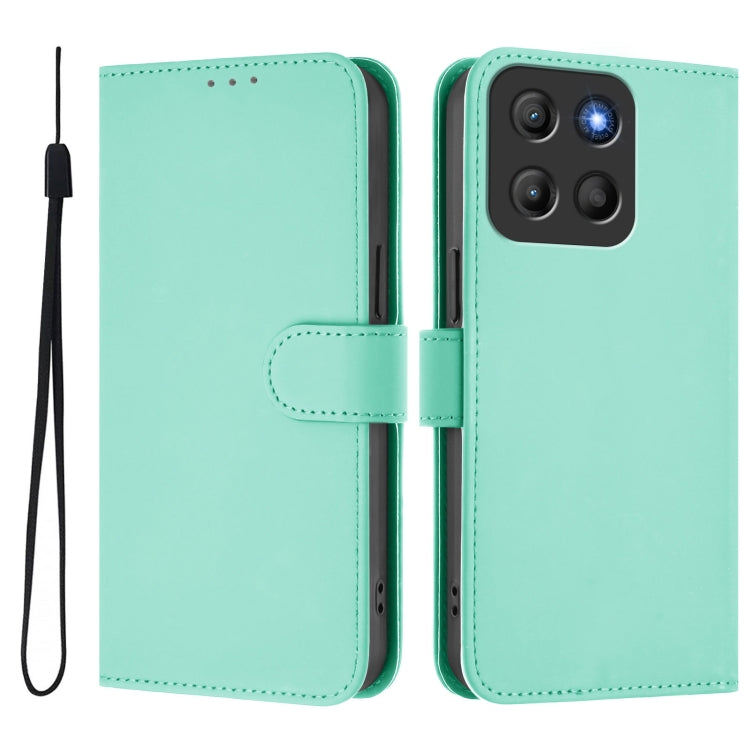 For Motorola Moto G15 Skin Feel Solid Color Leather Phone Case with Lanyard