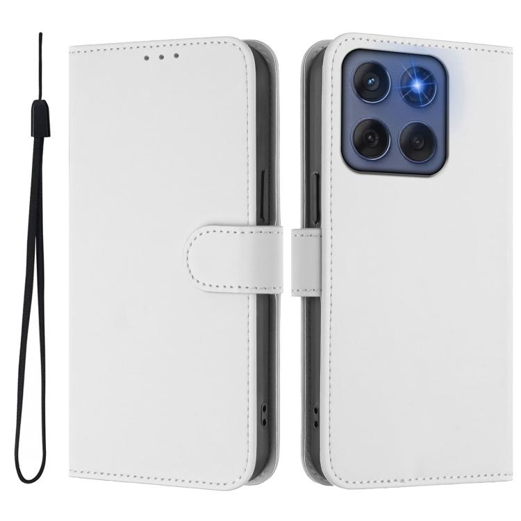 For Motorola Edge 60 Fusion Skin Feel Solid Color Leather Phone Case with Lanyard