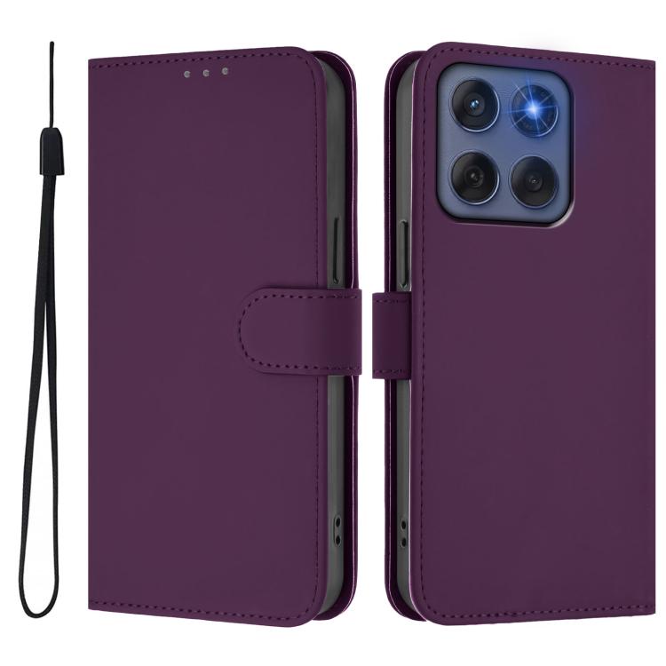 For Motorola Edge 60 Fusion Skin Feel Solid Color Leather Phone Case with Lanyard