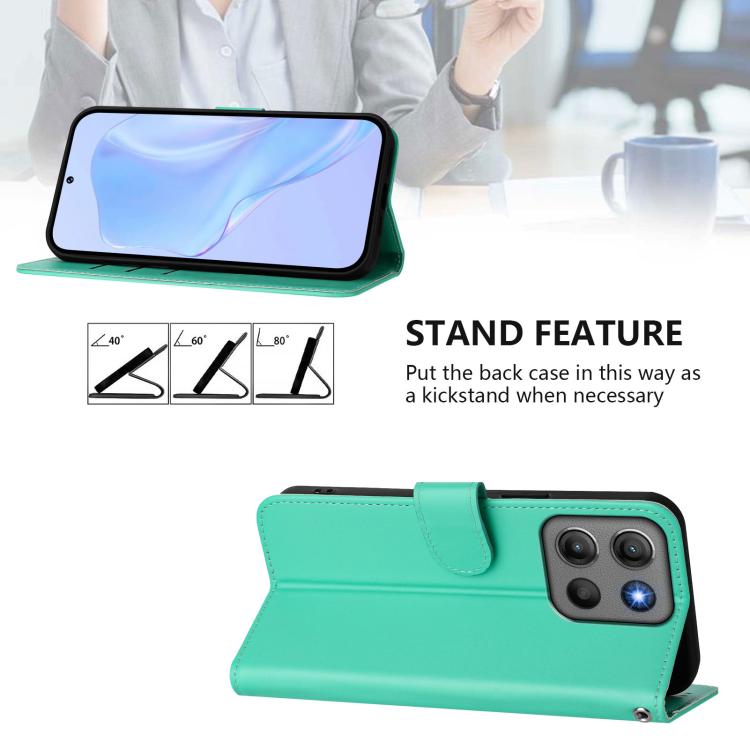 For Motorola Moto G15 Power Skin Feel Solid Color Leather Phone Case with Lanyard