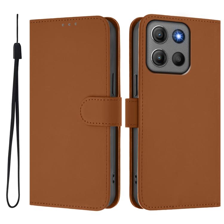 For Motorola Moto G17 4G / G15 Skin Feel Solid Color Leather Phone Case with Lanyard