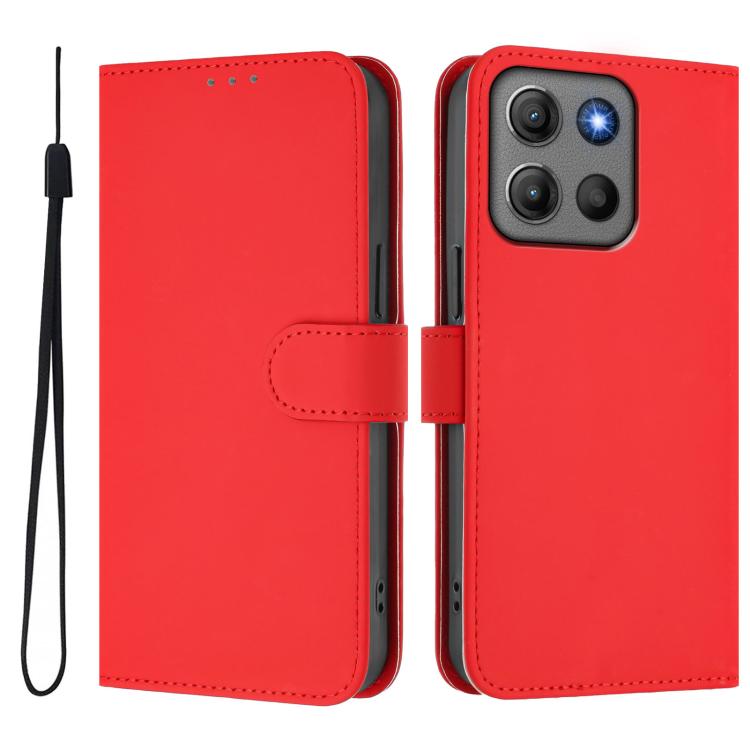 For Motorola Moto G17 4G / G15 Skin Feel Solid Color Leather Phone Case with Lanyard