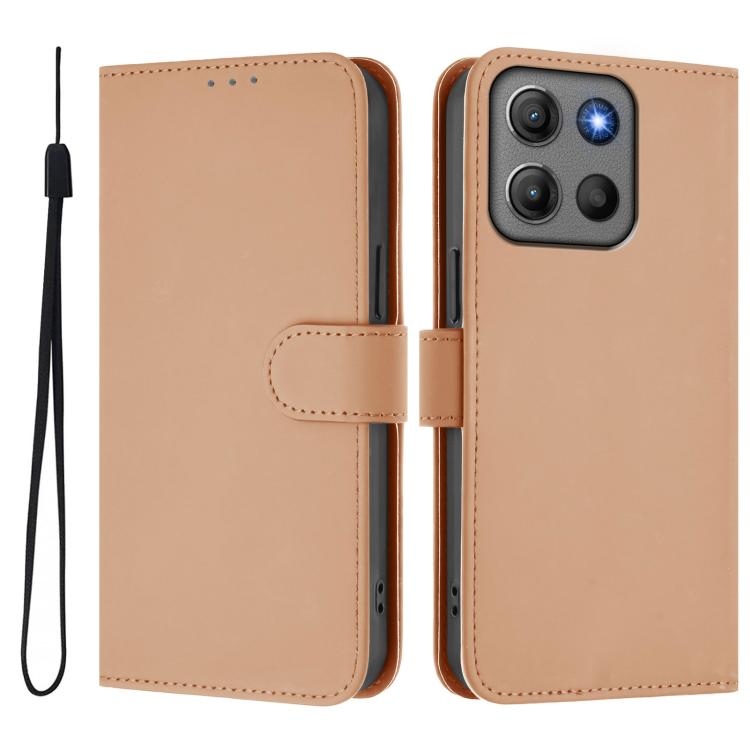 For Motorola Moto G17 4G / G15 Skin Feel Solid Color Leather Phone Case with Lanyard