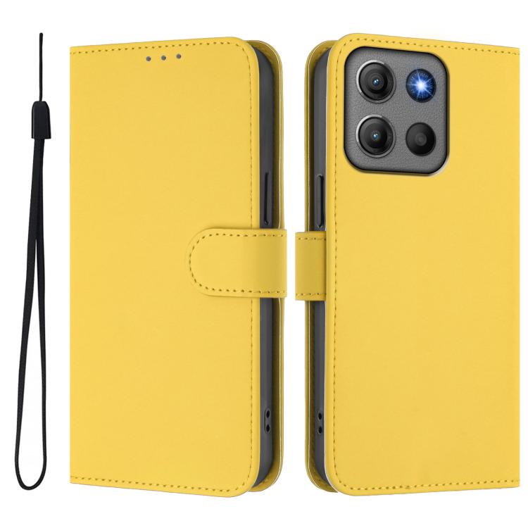 For Motorola Moto G17 4G / G15 Skin Feel Solid Color Leather Phone Case with Lanyard