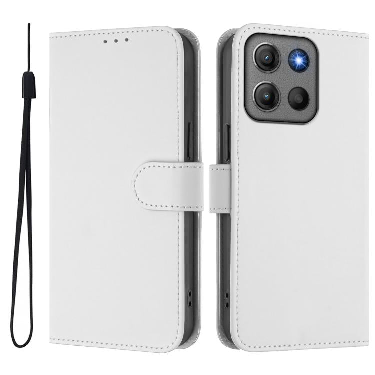 For Motorola Moto G17 4G / G15 Skin Feel Solid Color Leather Phone Case with Lanyard