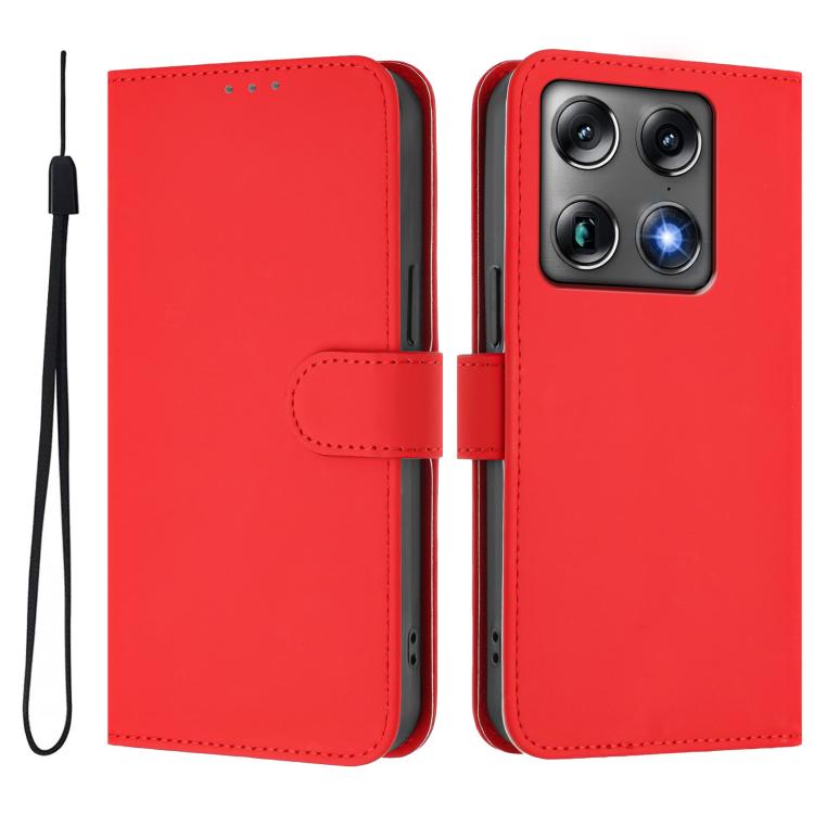 For Motorola Moto X70 Air Pro 5G Skin Feel Solid Color Leather Phone Case with Lanyard