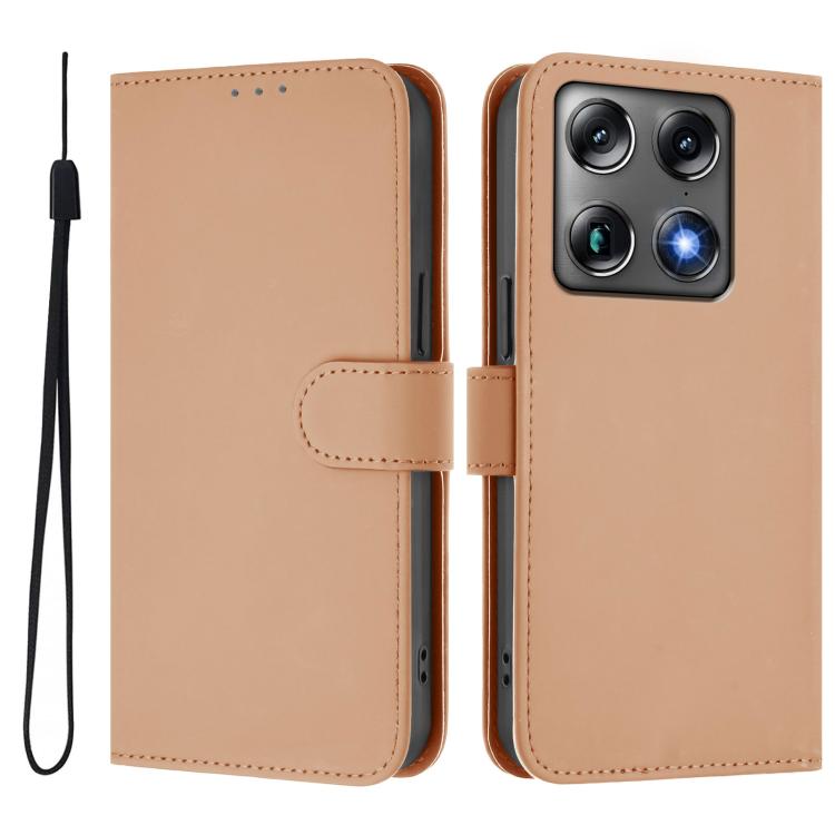 For Motorola Moto X70 Air Pro 5G Skin Feel Solid Color Leather Phone Case with Lanyard