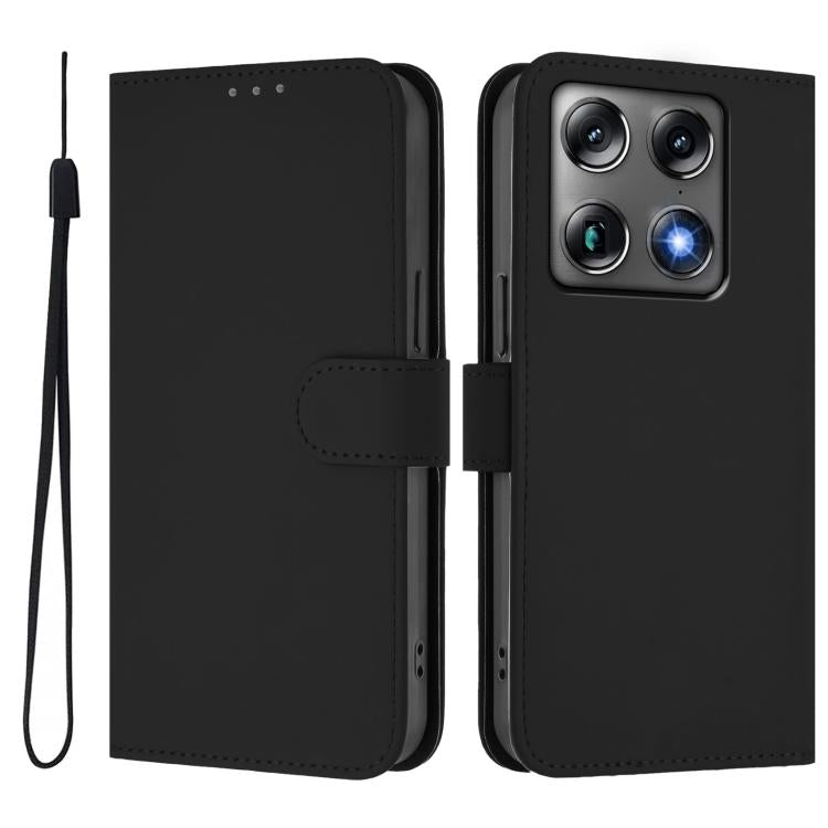 For Motorola Moto X70 Air Pro 5G Skin Feel Solid Color Leather Phone Case with Lanyard