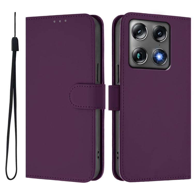 For Motorola Moto X70 Air Pro 5G Skin Feel Solid Color Leather Phone Case with Lanyard