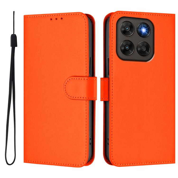 For Motorola Moto G87 5G/G77 5G Skin Feel Solid Color Leather Phone Case with Lanyard