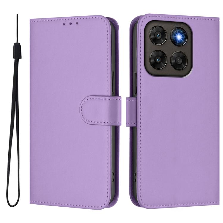 For Motorola Moto G87 5G/G77 5G Skin Feel Solid Color Leather Phone Case with Lanyard