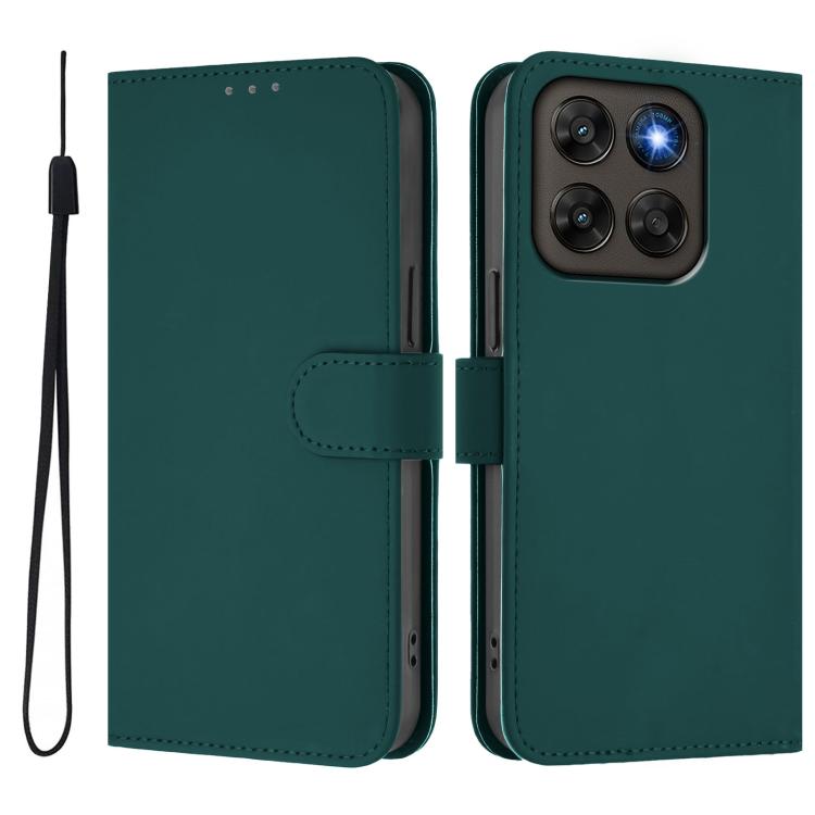 For Motorola Moto G87 5G/G77 5G Skin Feel Solid Color Leather Phone Case with Lanyard