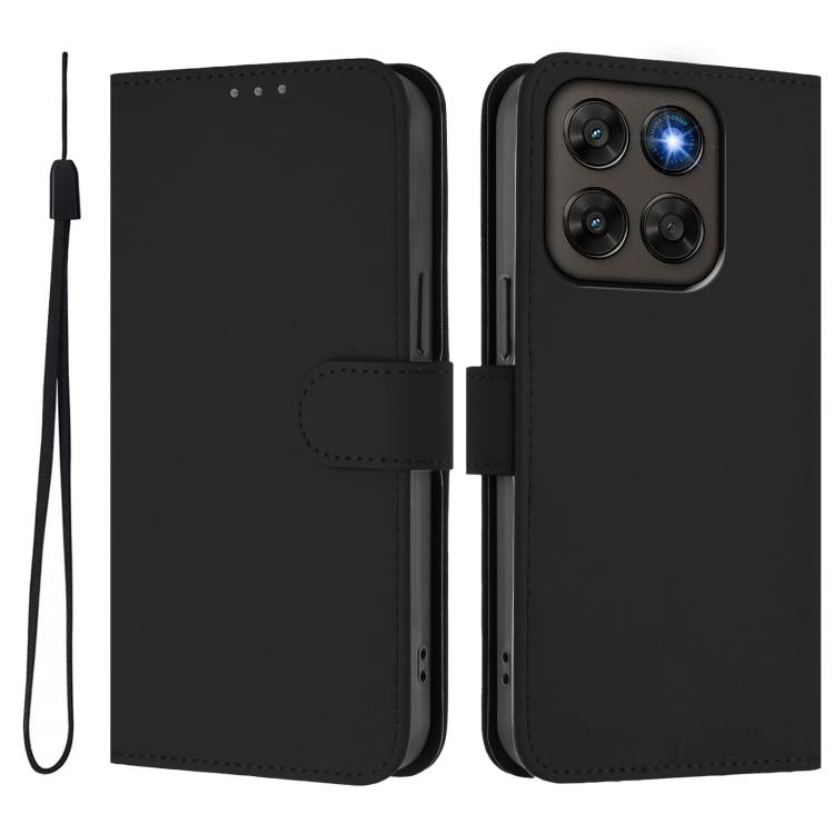 For Motorola Moto G87 5G/G77 5G Skin Feel Solid Color Leather Phone Case with Lanyard