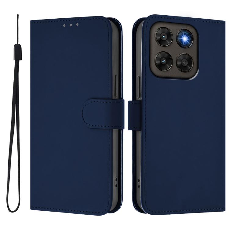 For Motorola Moto G87 5G/G77 5G Skin Feel Solid Color Leather Phone Case with Lanyard