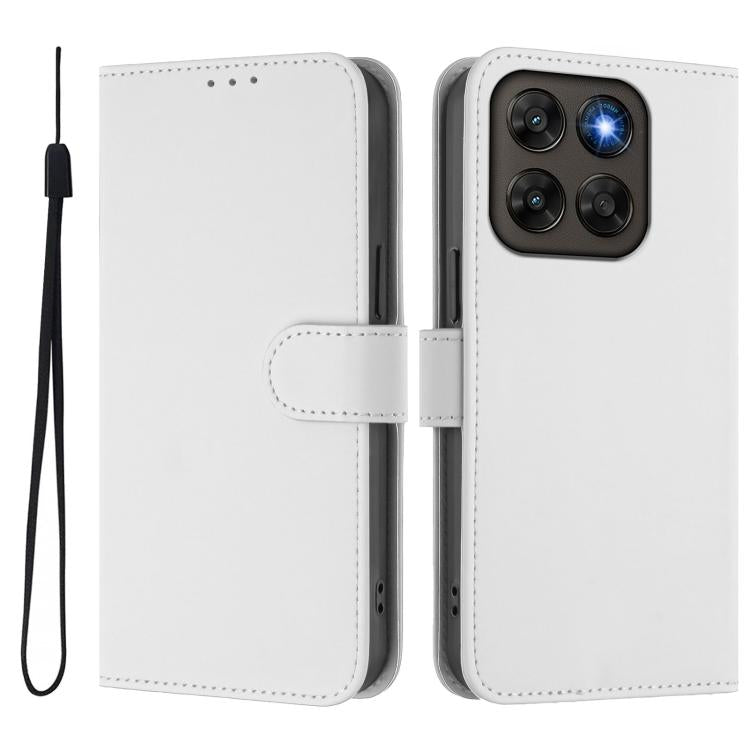 For Motorola Moto G87 5G/G77 5G Skin Feel Solid Color Leather Phone Case with Lanyard