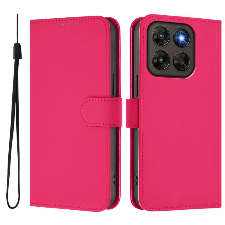 For Motorola Moto G87 5G/G77 5G Skin Feel Solid Color Leather Phone Case with Lanyard