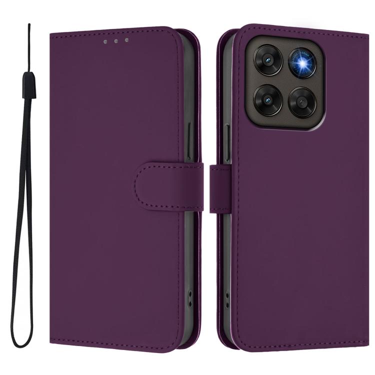 For Motorola Moto G87 5G/G77 5G Skin Feel Solid Color Leather Phone Case with Lanyard