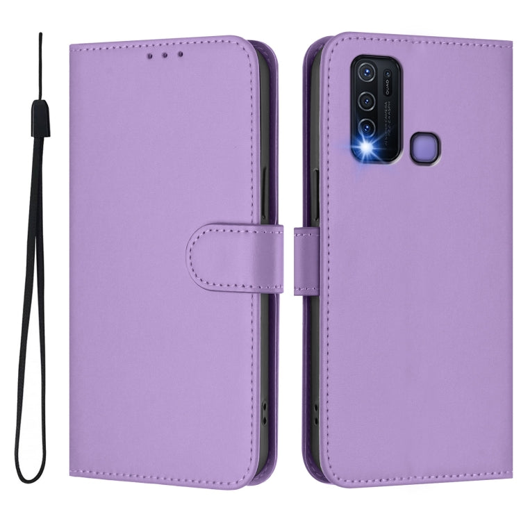 For vivo Y30 4G Global Skin Feel Solid Color Leather Phone Case with Lanyard