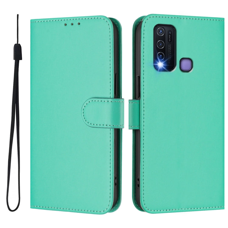 For vivo Y30 4G Global Skin Feel Solid Color Leather Phone Case with Lanyard