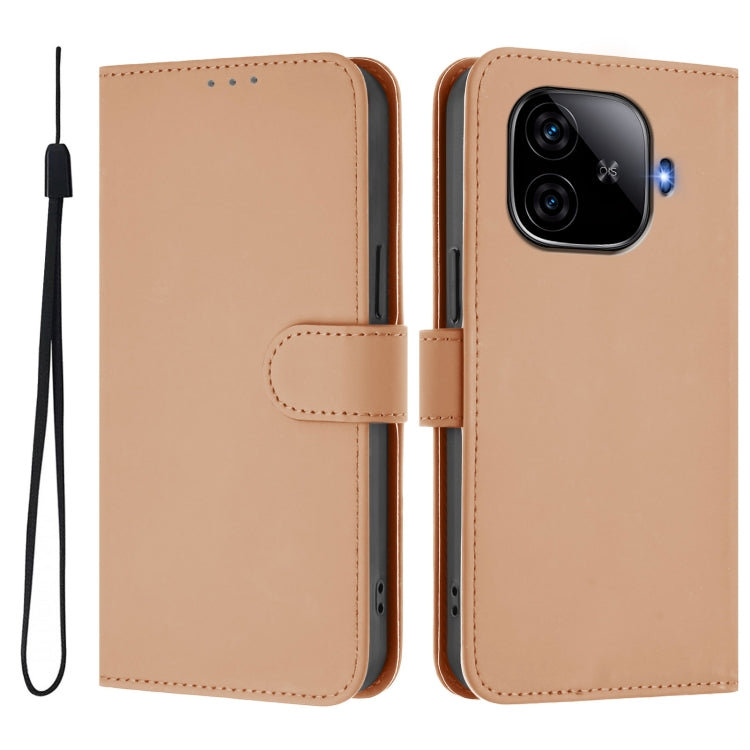 For vivo iQOO Z9 5G / Z9 Turbo 5G Skin Feel Solid Color Leather Phone Case with Lanyard