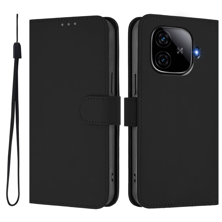 For vivo iQOO Z9 5G / Z9 Turbo 5G Skin Feel Solid Color Leather Phone Case with Lanyard