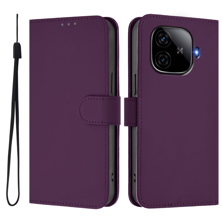 For vivo iQOO Z9 5G / Z9 Turbo 5G Skin Feel Solid Color Leather Phone Case with Lanyard