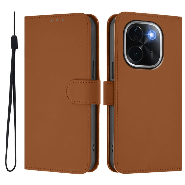 For vivo iQOO Z9s Pro 5G India Skin Feel Solid Color Leather Phone Case with Lanyard
