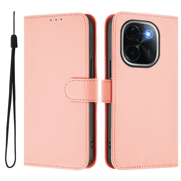 For vivo iQOO Z9s Pro 5G India Skin Feel Solid Color Leather Phone Case with Lanyard