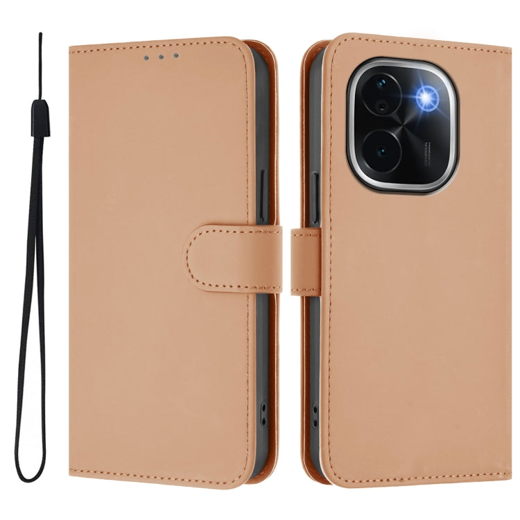 For vivo iQOO Z9s Pro 5G India Skin Feel Solid Color Leather Phone Case with Lanyard