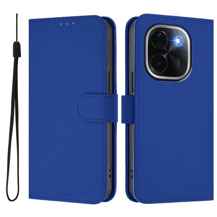 For vivo iQOO Z9s Pro 5G India Skin Feel Solid Color Leather Phone Case with Lanyard