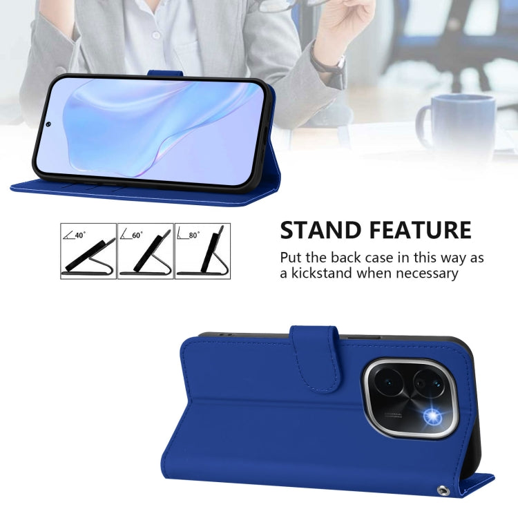 For vivo iQOO Z9s Pro 5G India Skin Feel Solid Color Leather Phone Case with Lanyard
