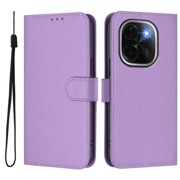 For vivo iQOO Z9s Pro 5G India Skin Feel Solid Color Leather Phone Case with Lanyard
