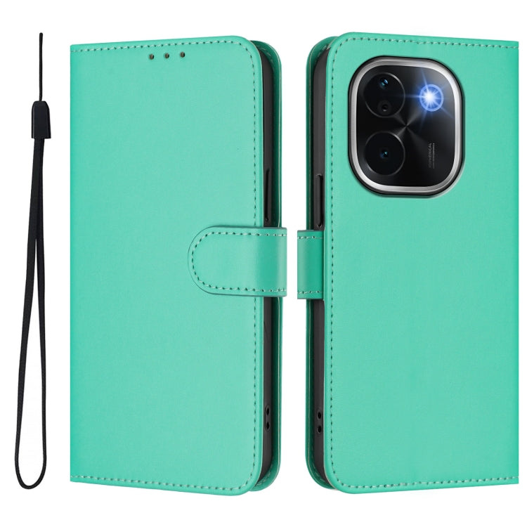 For vivo iQOO Z9s Pro 5G India Skin Feel Solid Color Leather Phone Case with Lanyard