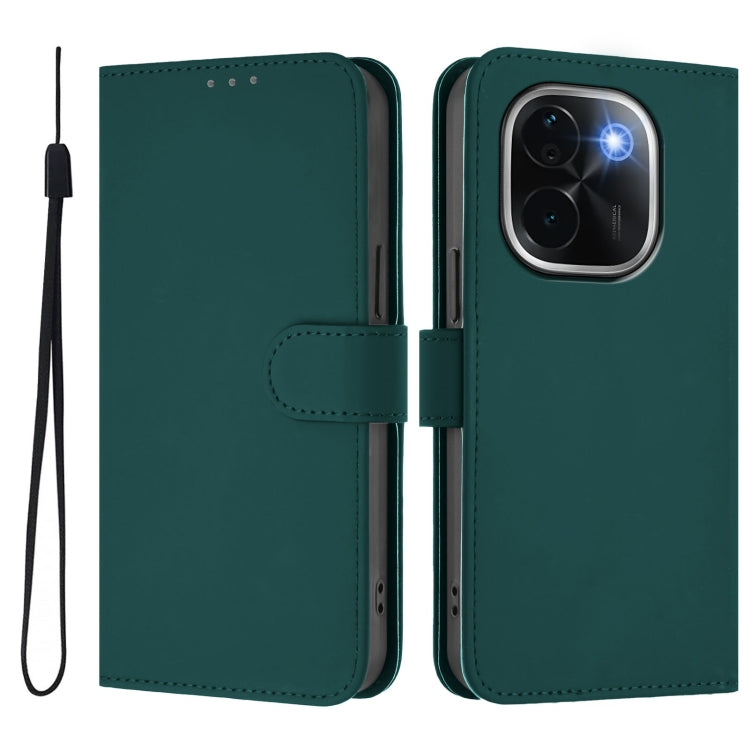 For vivo iQOO Z9s Pro 5G India Skin Feel Solid Color Leather Phone Case with Lanyard