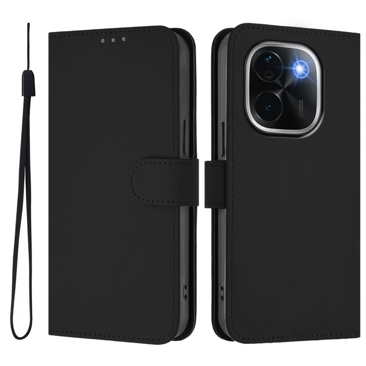 For vivo iQOO Z9s Pro 5G India Skin Feel Solid Color Leather Phone Case with Lanyard