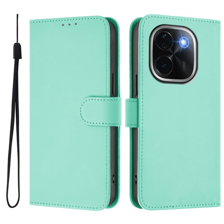 For vivo iQOO Z9s Pro 5G India Skin Feel Solid Color Leather Phone Case with Lanyard