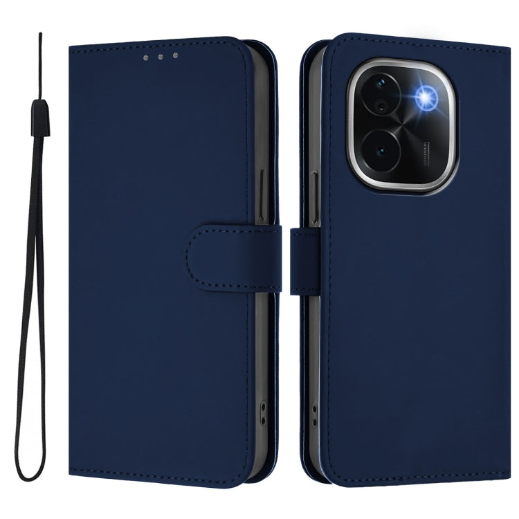 For vivo iQOO Z9s Pro 5G India Skin Feel Solid Color Leather Phone Case with Lanyard