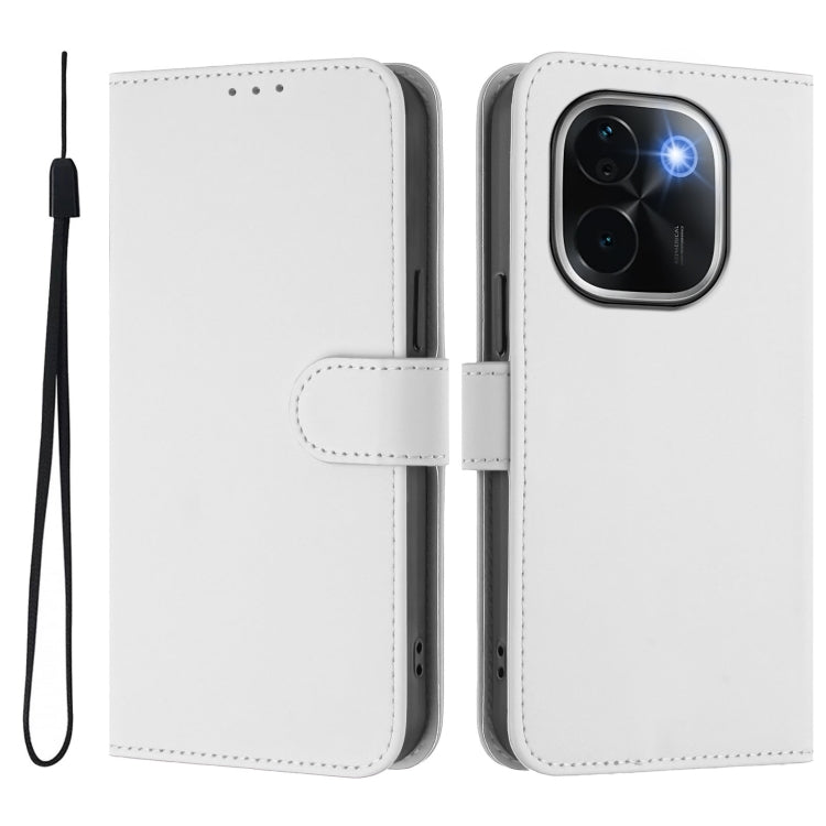 For vivo iQOO Z9s Pro 5G India Skin Feel Solid Color Leather Phone Case with Lanyard