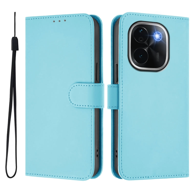 For vivo iQOO Z9s Pro 5G India Skin Feel Solid Color Leather Phone Case with Lanyard