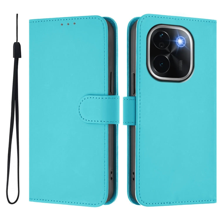 For vivo iQOO Z9s Pro 5G India Skin Feel Solid Color Leather Phone Case with Lanyard