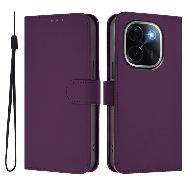 For vivo iQOO Z9s Pro 5G India Skin Feel Solid Color Leather Phone Case with Lanyard